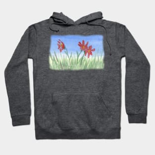 Three Red Flowers in Grass Hoodie